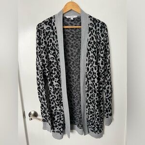 Nine West long cardigan, grey and black leopard print, Size L